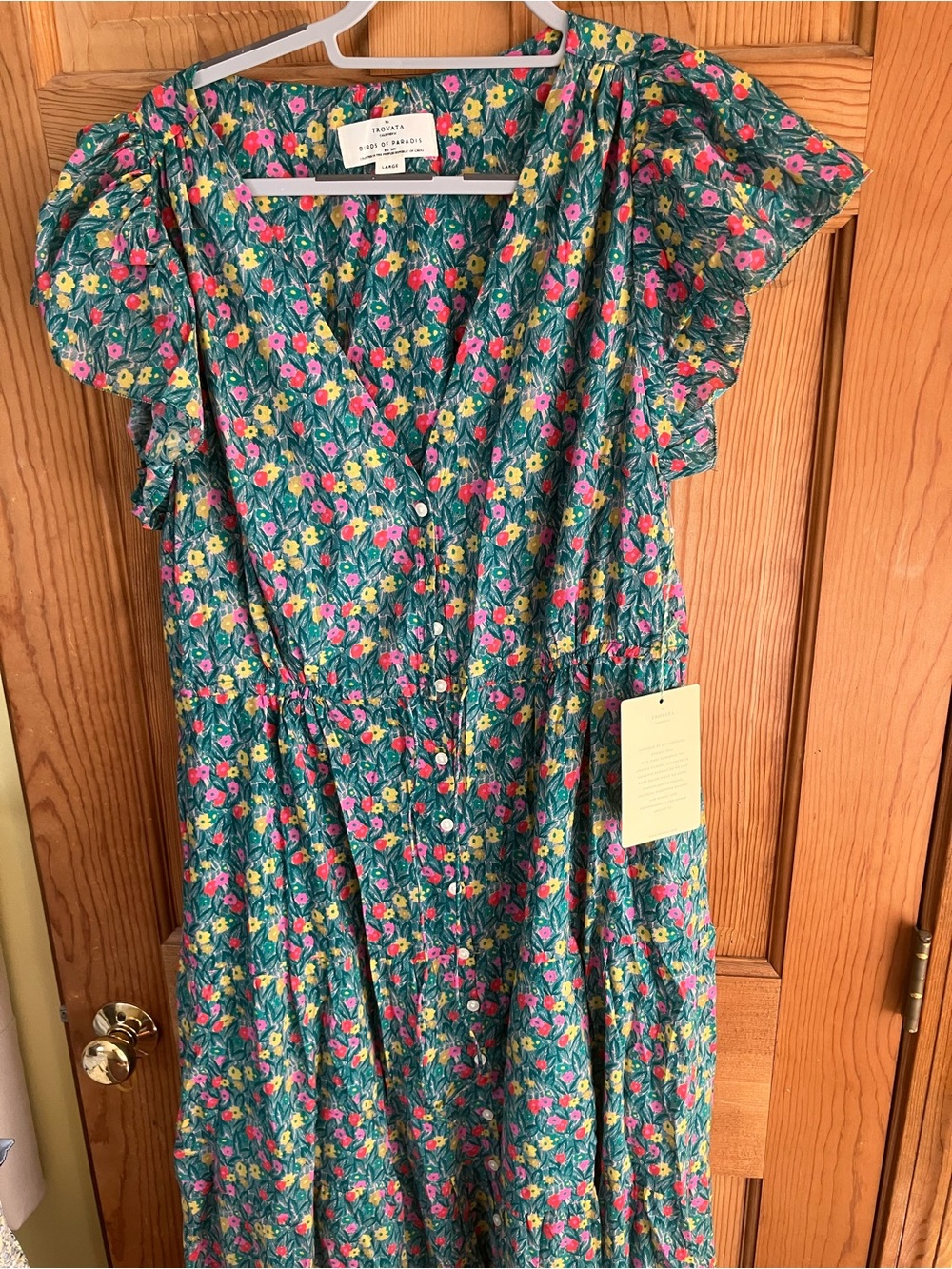 Trovata Teal Floral Maxi Dress with Ruffle Sleeves - Picture 2 of 3